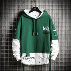 Hooded Sweatshirts Mens Letter Print Hoodies Streetwear Hip Hop Pullover Hoodie Men's Hooded Sweatshirt Men's Contrast Color Patchwork Hooded Sweatshirt Long Sleeve Pocket Jacket Stevvex