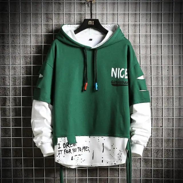 Hooded Sweatshirts Mens Letter Print Hoodies Streetwear Hip Hop Pullover Hoodie Men's Hooded Sweatshirt Men's Contrast Color Patchwork Hooded Sweatshirt Long Sleeve Pocket Jacket Stevvex