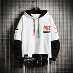 Hooded Sweatshirts Mens Letter Print Hoodies Streetwear Hip Hop Pullover Hoodie Men's Hooded Sweatshirt Men's Contrast Color Patchwork Hooded Sweatshirt Long Sleeve Pocket Jacket Stevvex