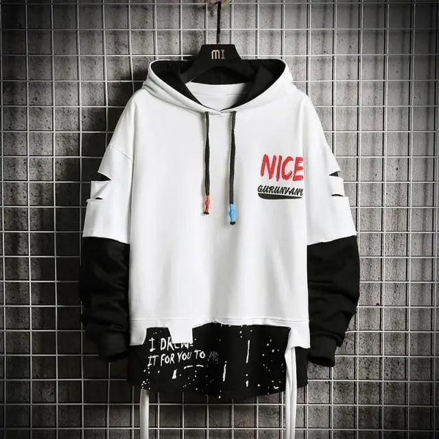 Hooded Sweatshirts Mens Letter Print Hoodies Streetwear Hip Hop Pullover Hoodie Men's Hooded Sweatshirt Men's Contrast Color Patchwork Hooded Sweatshirt Long Sleeve Pocket Jacket Stevvex