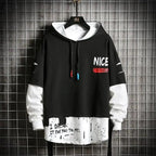 Hooded Sweatshirts Mens Letter Print Hoodies Streetwear Hip Hop Pullover Hoodie Men's Hooded Sweatshirt Men's Contrast Color Patchwork Hooded Sweatshirt Long Sleeve Pocket Jacket Stevvex