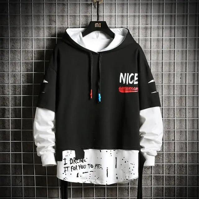 Hooded Sweatshirts Mens Letter Print Hoodies Streetwear Hip Hop Pullover Hoodie Men's Hooded Sweatshirt Men's Contrast Color Patchwork Hooded Sweatshirt Long Sleeve Pocket Jacket Stevvex