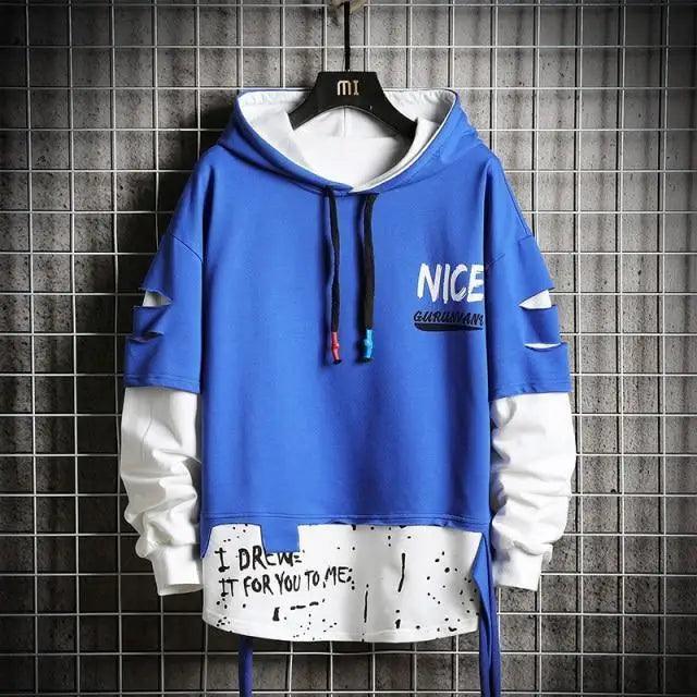 Hooded Sweatshirts Mens Letter Print Hoodies Streetwear Hip Hop Pullover Hoodie Men's Hooded Sweatshirt Men's Contrast Color Patchwork Hooded Sweatshirt Long Sleeve Pocket Jacket Stevvex
