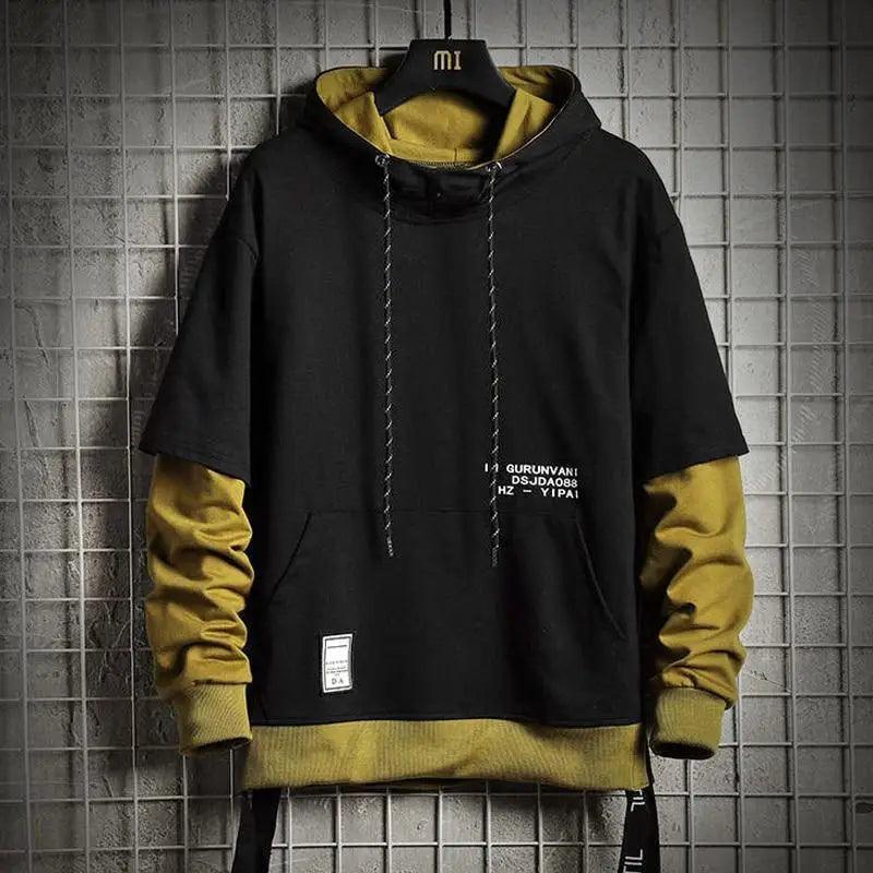 Hooded Sweatshirts Mens Letter Print Hoodies Streetwear Hip Hop Pullover Hoodie Men's Hooded Sweatshirt Men's Contrast Color Patchwork Hooded Sweatshirt Long Sleeve Pocket Jacket Stevvex
