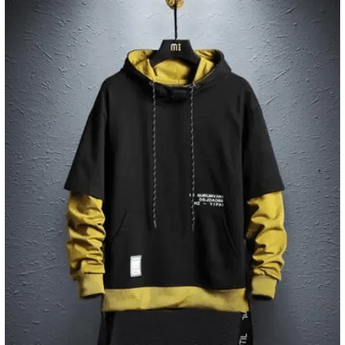 Hooded Sweatshirts Mens Letter Print Hoodies Streetwear Hip Hop Pullover Hoodie Men's Hooded Sweatshirt Men's Contrast Color Patchwork Hooded Sweatshirt Long Sleeve Pocket Jacket Stevvex