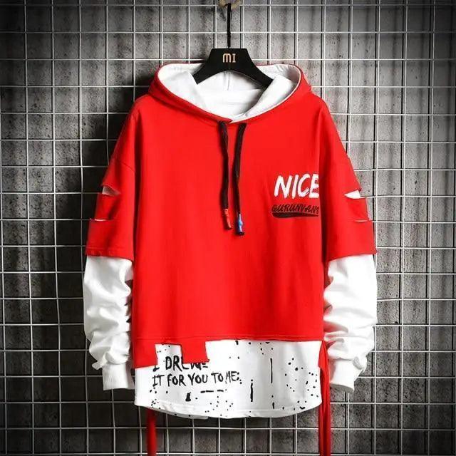 Hooded Sweatshirts Mens Letter Print Hoodies Streetwear Hip Hop Pullover Hoodie Men's Hooded Sweatshirt Men's Contrast Color Patchwork Hooded Sweatshirt Long Sleeve Pocket Jacket Stevvex