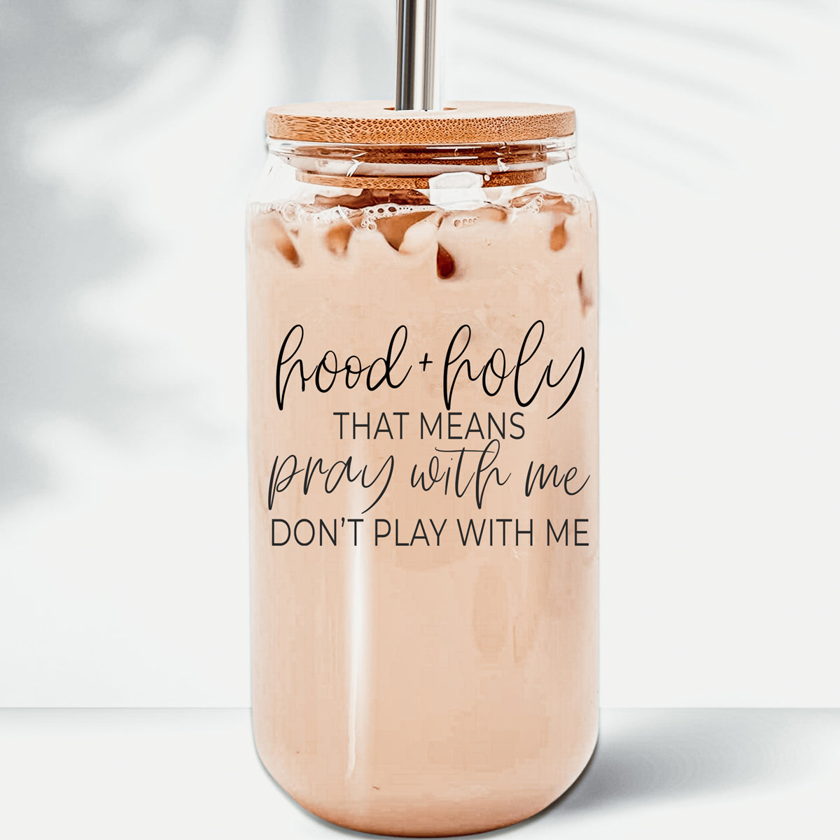 Hood And Holy 17oz Glass Tumbler With Bamboo Lid, 2 Stainless Straws And Straw Cleaner BandsCo Straps