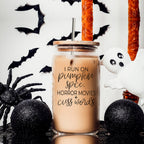 Horror Movies 17oz Glass Tumbler With Bamboo Lid Straw Set Pumpkin Spice