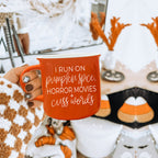 Pumpkin Horror Mug 14.5oz Orange Ceramic Campfire Dual-Sided White Text