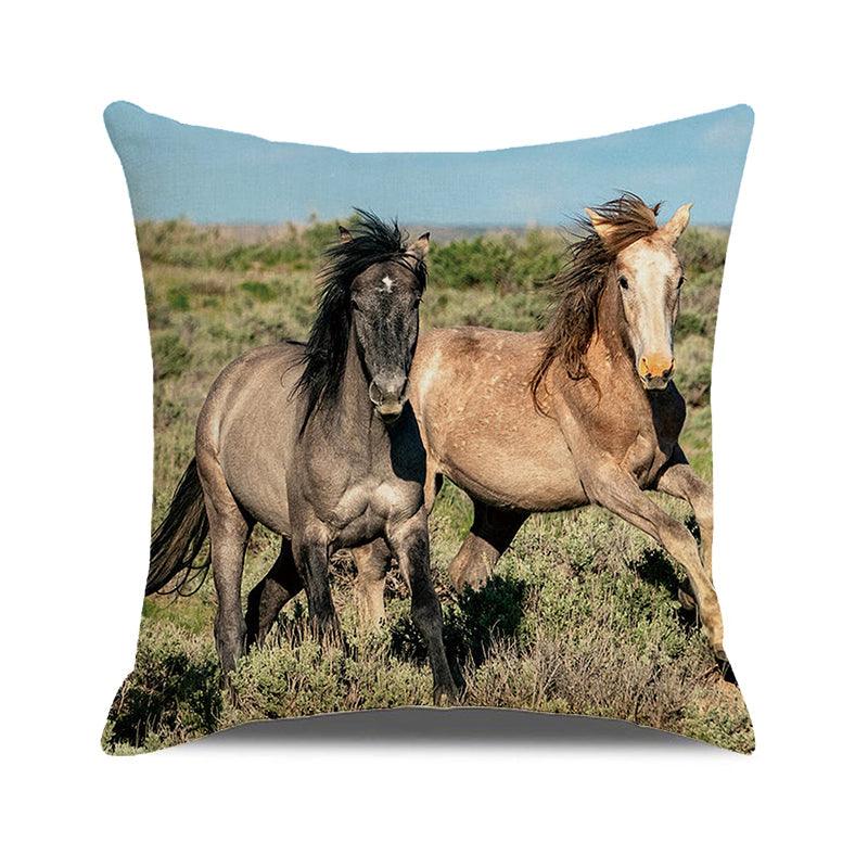 Horse Pattern Pillow Cover Running Horses Cotton Linen Square Cushion Cover Standard Pillowcase for Men Women Home Decorative Sofa Armchair Bedroom Livingroom Farmhouse 45x45CM Stevvex