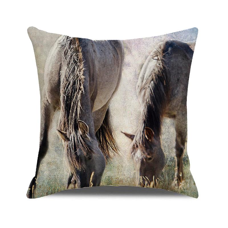 Horse Pattern Pillow Cover Running Horses Cotton Linen Square Cushion Cover Standard Pillowcase for Men Women Home Decorative Sofa Armchair Bedroom Livingroom Farmhouse 45x45CM Stevvex