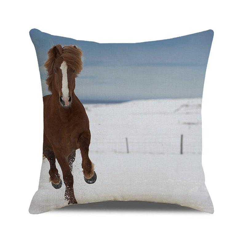 Horse Pattern Pillow Cover Running Horses Cotton Linen Square Cushion Cover Standard Pillowcase for Men Women Home Decorative Sofa Armchair Bedroom Livingroom Farmhouse 45x45CM Stevvex
