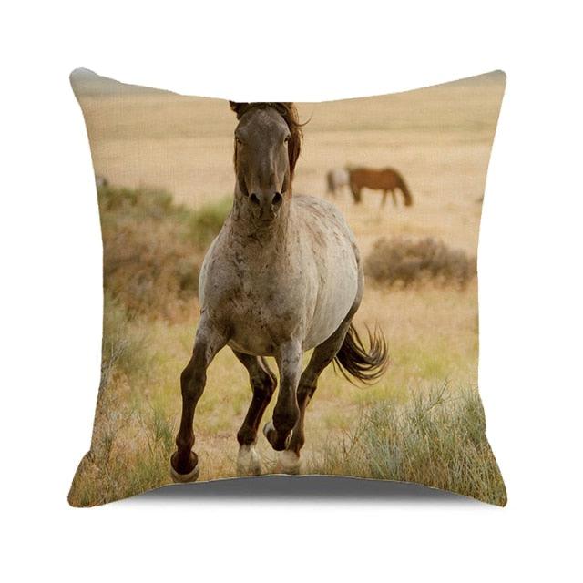 Horse Pattern Pillow Cover Running Horses Cotton Linen Square Cushion Cover Standard Pillowcase for Men Women Home Decorative Sofa Armchair Bedroom Livingroom Farmhouse 45x45CM Stevvex