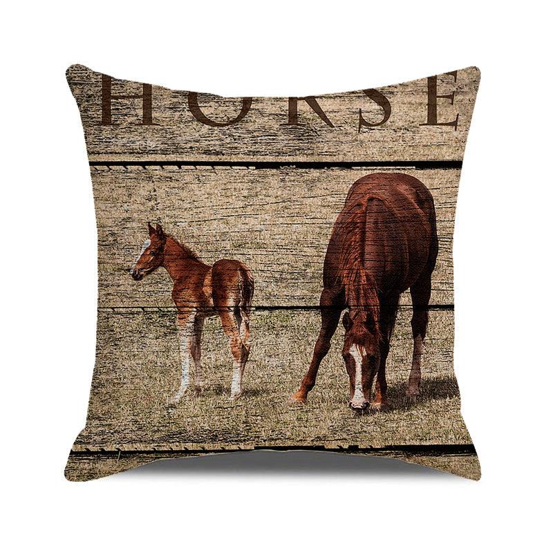 Horse Pattern Pillow Cover Running Horses Cotton Linen Square Cushion Cover Standard Pillowcase for Men Women Home Decorative Sofa Armchair Bedroom Livingroom Farmhouse 45x45CM Stevvex
