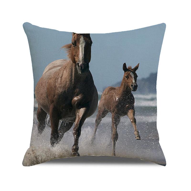 Horse Pattern Pillow Cover Running Horses Cotton Linen Square Cushion Cover Standard Pillowcase for Men Women Home Decorative Sofa Armchair Bedroom Livingroom Farmhouse 45x45CM Stevvex