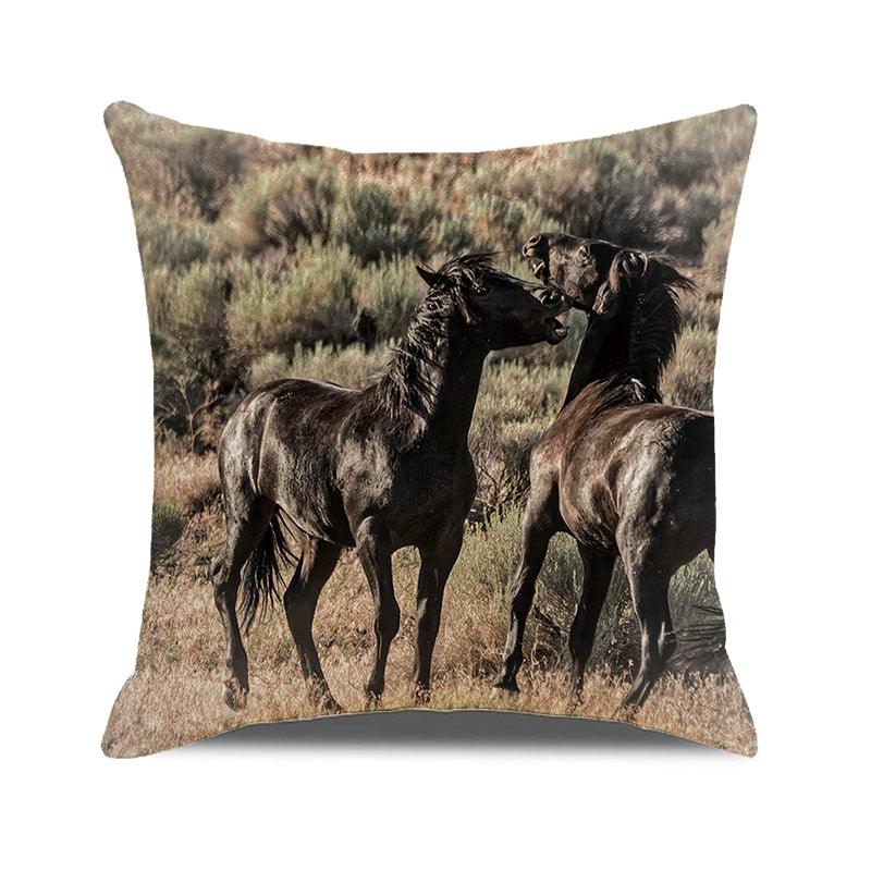 Horse Pattern Pillow Cover Running Horses Cotton Linen Square Cushion Cover Standard Pillowcase for Men Women Home Decorative Sofa Armchair Bedroom Livingroom Farmhouse 45x45CM Stevvex