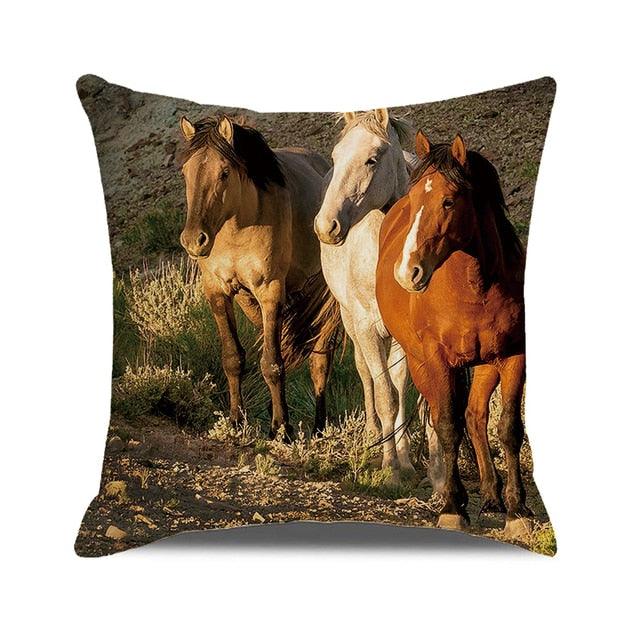 Horse Pattern Pillow Cover Running Horses Cotton Linen Square Cushion Cover Standard Pillowcase for Men Women Home Decorative Sofa Armchair Bedroom Livingroom Farmhouse 45x45CM Stevvex