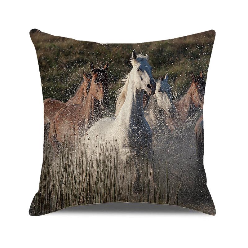 Horse Pattern Pillow Cover Running Horses Cotton Linen Square Cushion Cover Standard Pillowcase for Men Women Home Decorative Sofa Armchair Bedroom Livingroom Farmhouse 45x45CM Stevvex