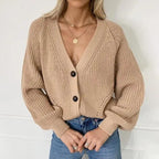Hot Look Stylish Women's Knitted Cardigans Sweater Fashionable Autumn Long Sleeve Loose Coat Casual Button Thick V Neck Solid Female Tops Stevvex