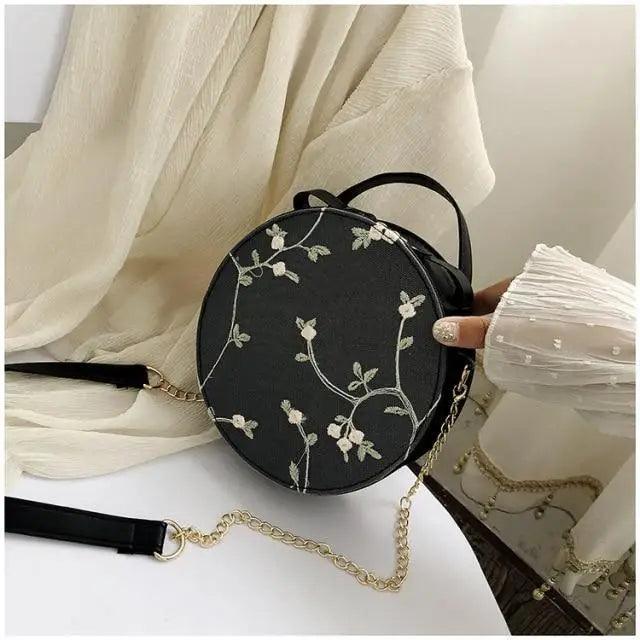 Hot Looking Sweet Lace Round Handbags High Quality PU Leather Small Fresh Flower Chain Shoulder Crossbody Bags For Women Stevvex