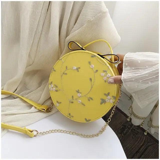Hot Looking Sweet Lace Round Handbags High Quality PU Leather Small Fresh Flower Chain Shoulder Crossbody Bags For Women Stevvex