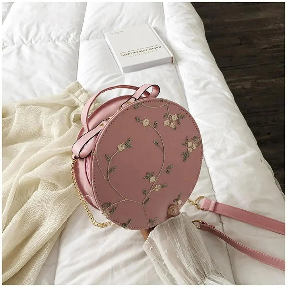 Hot Looking Sweet Lace Round Handbags High Quality PU Leather Small Fresh Flower Chain Shoulder Crossbody Bags For Women Stevvex