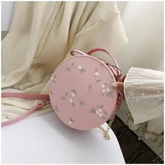 Hot Looking Sweet Lace Round Handbags High Quality PU Leather Small Fresh Flower Chain Shoulder Crossbody Bags For Women Stevvex