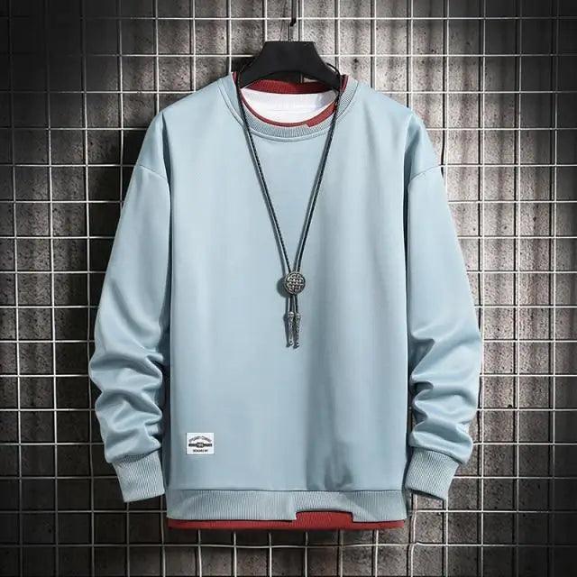 Hot New Spring Autumn Solid Color Casual Men Sweatshirts Men Fashion Mens Casual Sweatshirts Hoodie Men Two Pieces O-Neck Sweatshirt Stevvex
