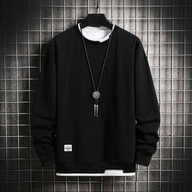 Hot New Spring Autumn Solid Color Casual Men Sweatshirts Men Fashion Mens Casual Sweatshirts Hoodie Men Two Pieces O-Neck Sweatshirt Stevvex