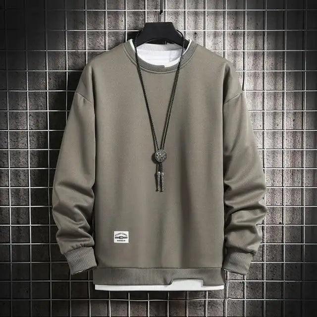 Hot New Spring Autumn Solid Color Casual Men Sweatshirts Men Fashion Mens Casual Sweatshirts Hoodie Men Two Pieces O-Neck Sweatshirt Stevvex