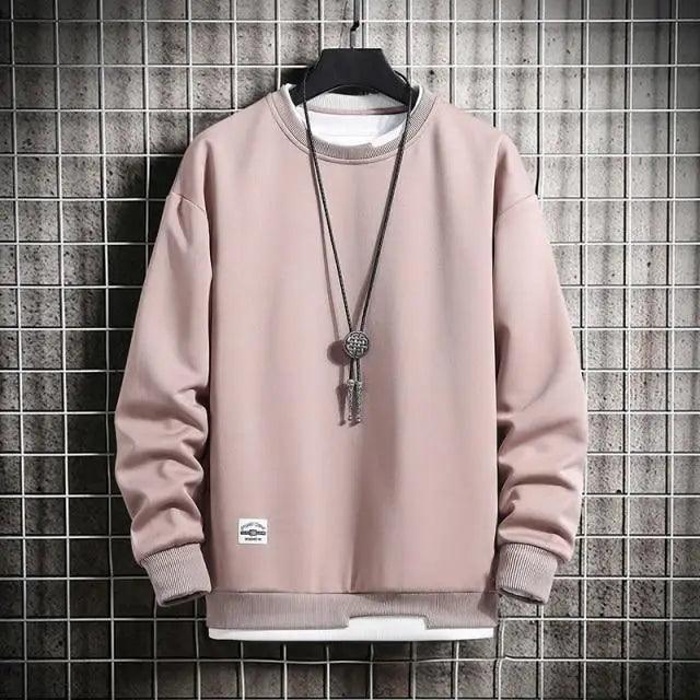 Hot New Spring Autumn Solid Color Casual Men Sweatshirts Men Fashion Mens Casual Sweatshirts Hoodie Men Two Pieces O-Neck Sweatshirt Stevvex