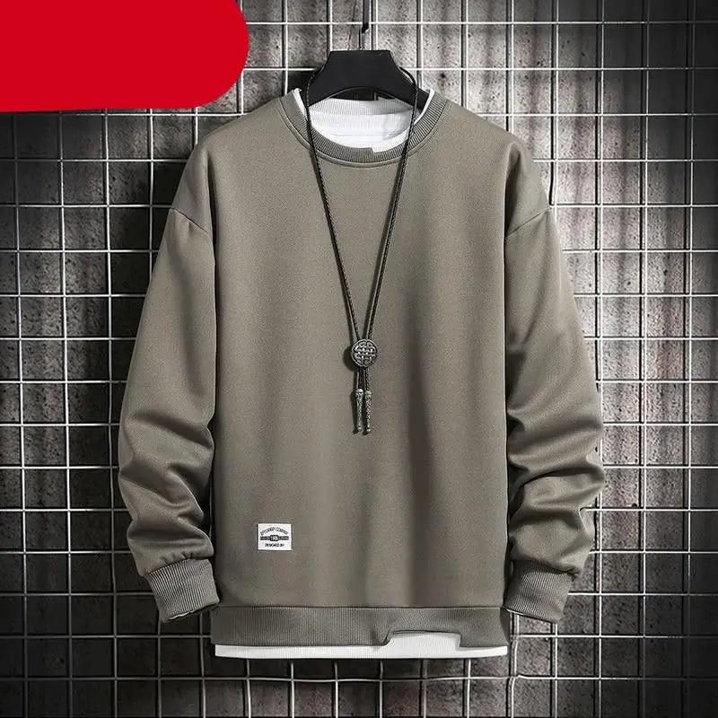 Hot New Spring Autumn Solid Color Casual Men Sweatshirts Men Fashion Mens Casual Sweatshirts Hoodie Men Two Pieces O-Neck Sweatshirt Stevvex