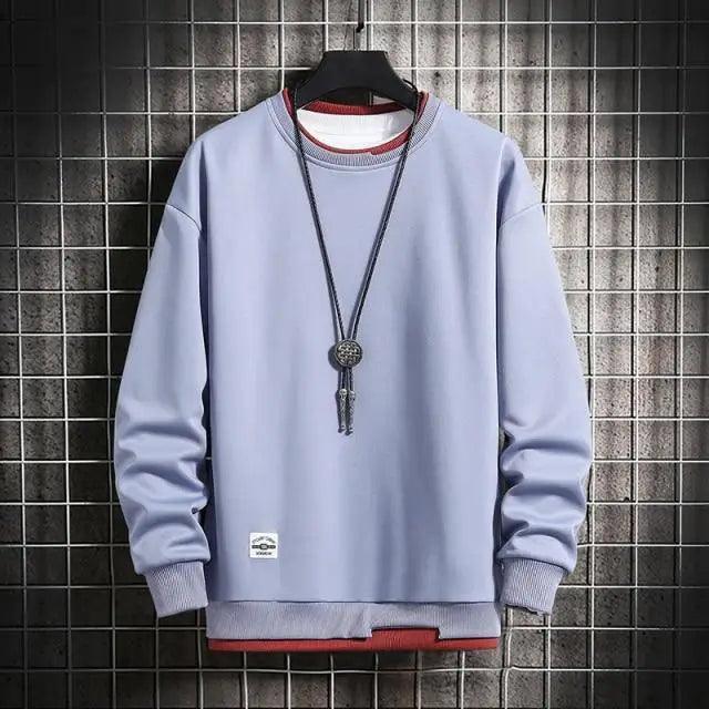 Hot New Spring Autumn Solid Color Casual Men Sweatshirts Men Fashion Mens Casual Sweatshirts Hoodie Men Two Pieces O-Neck Sweatshirt Stevvex