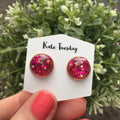 Hot Pink Glitter Stud Earrings For Women Hypoallergenic