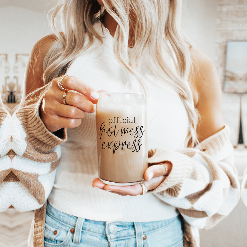 Hot Mess 17oz Glass Tumbler With Bamboo Lid, 2 Stainless Straws and Cleaner BandsCo Straps