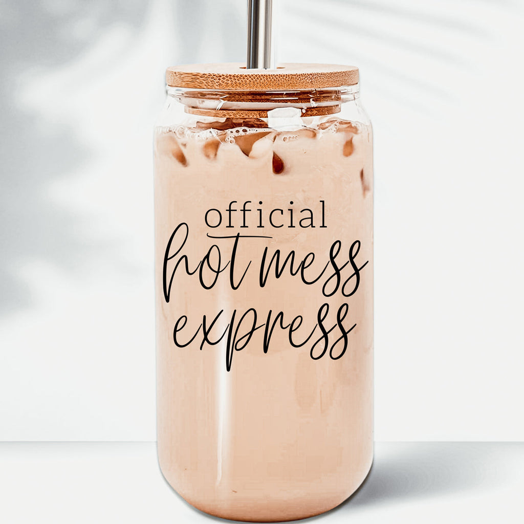 Hot Mess 17oz Glass Tumbler With Bamboo Lid, 2 Stainless Straws and Cleaner BandsCo Straps