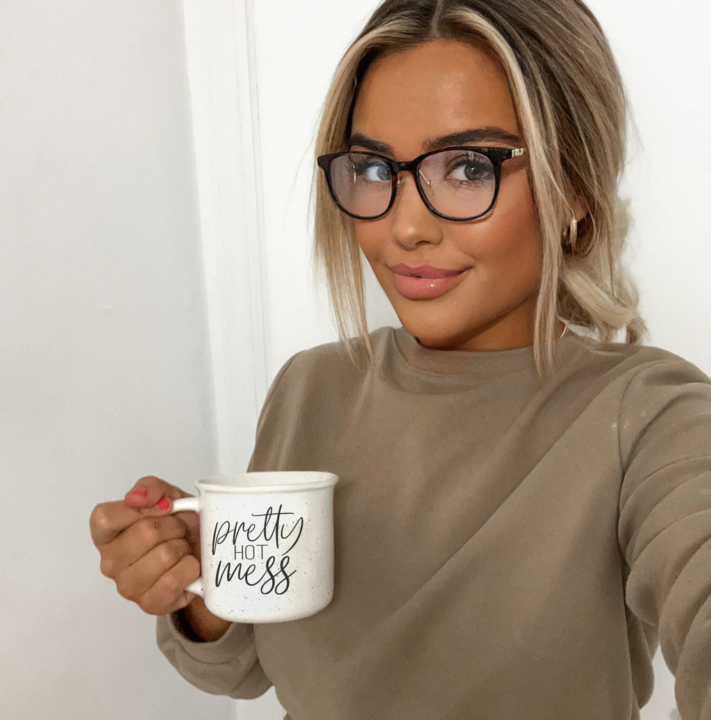 Pretty Hot Mess 14.5oz Ceramic Coffee Mug Funny Hot Mess Quote Cup For Home Office And Travel BandsCo Straps