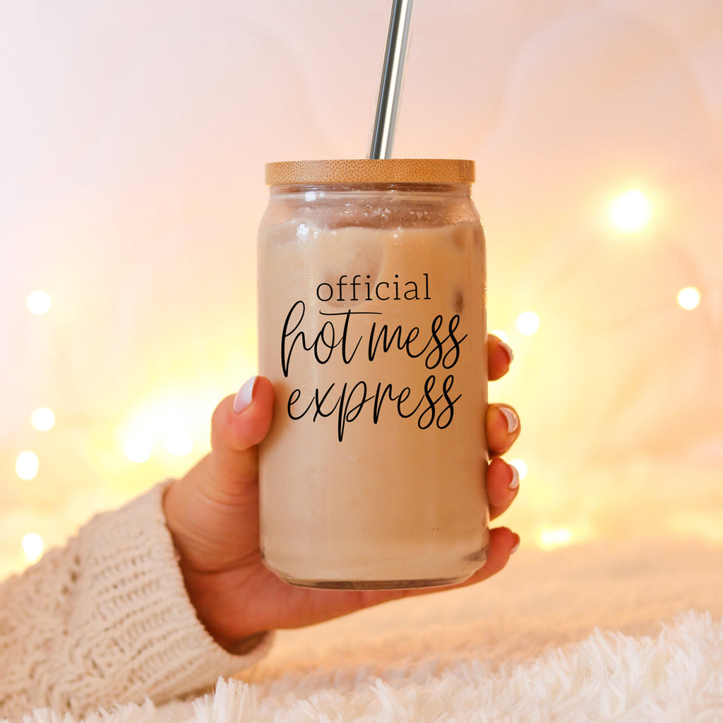 Hot Mess 17oz Glass Tumbler With Bamboo Lid, 2 Stainless Straws and Cleaner BandsCo Straps