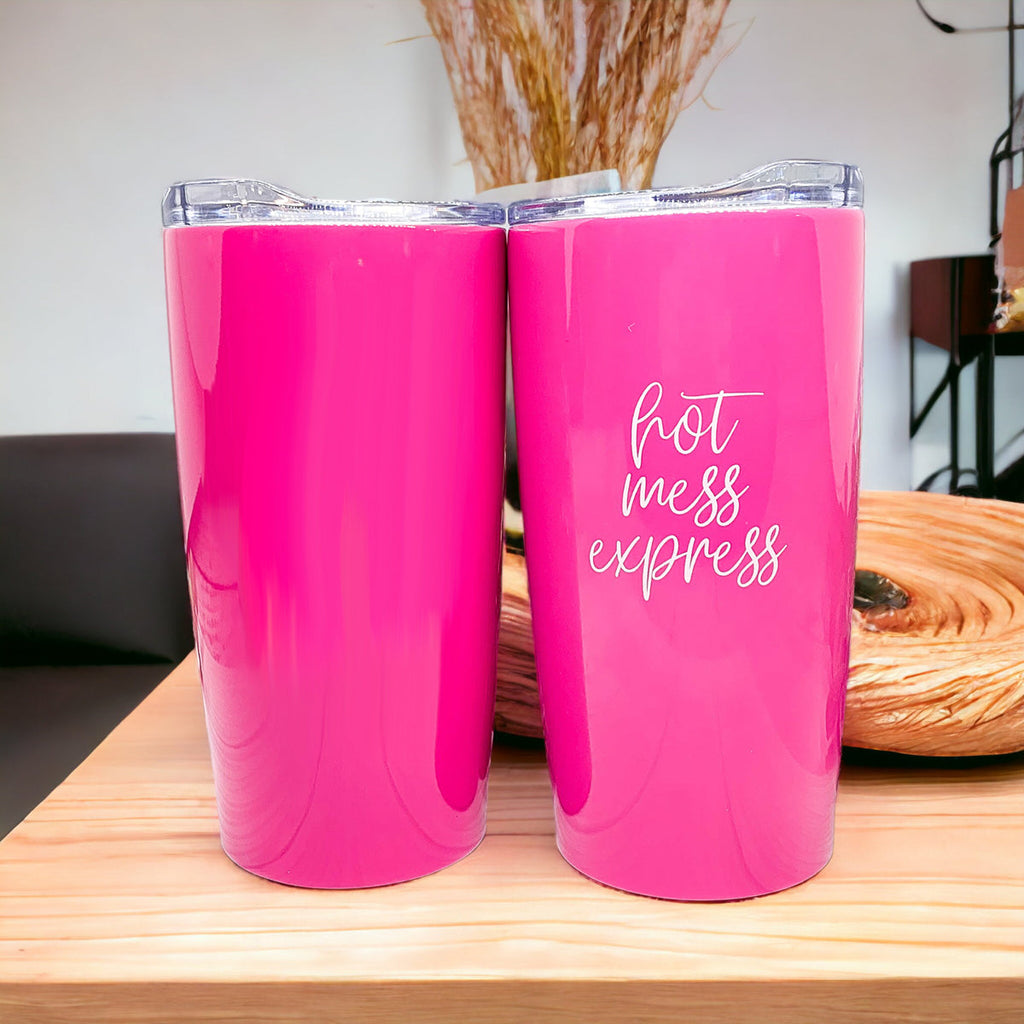 Hot Mess Pink 18oz Stainless Steel Travel Mug Vacuum Insulated Coffee Cup BandsCo Straps