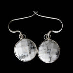 Howlite Round Drop Earrings Natural Stone Silver Dangle