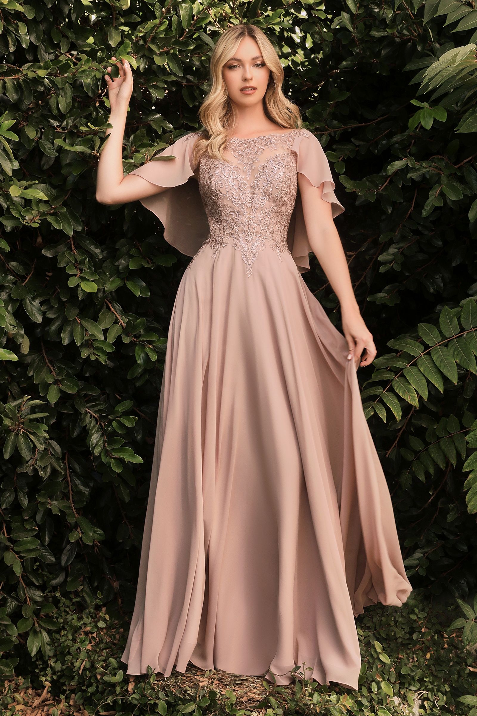 A-Line Chiffon Gown With Caplet Purplish Diva