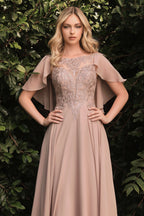 A-Line Chiffon Gown With Caplet Purplish Diva