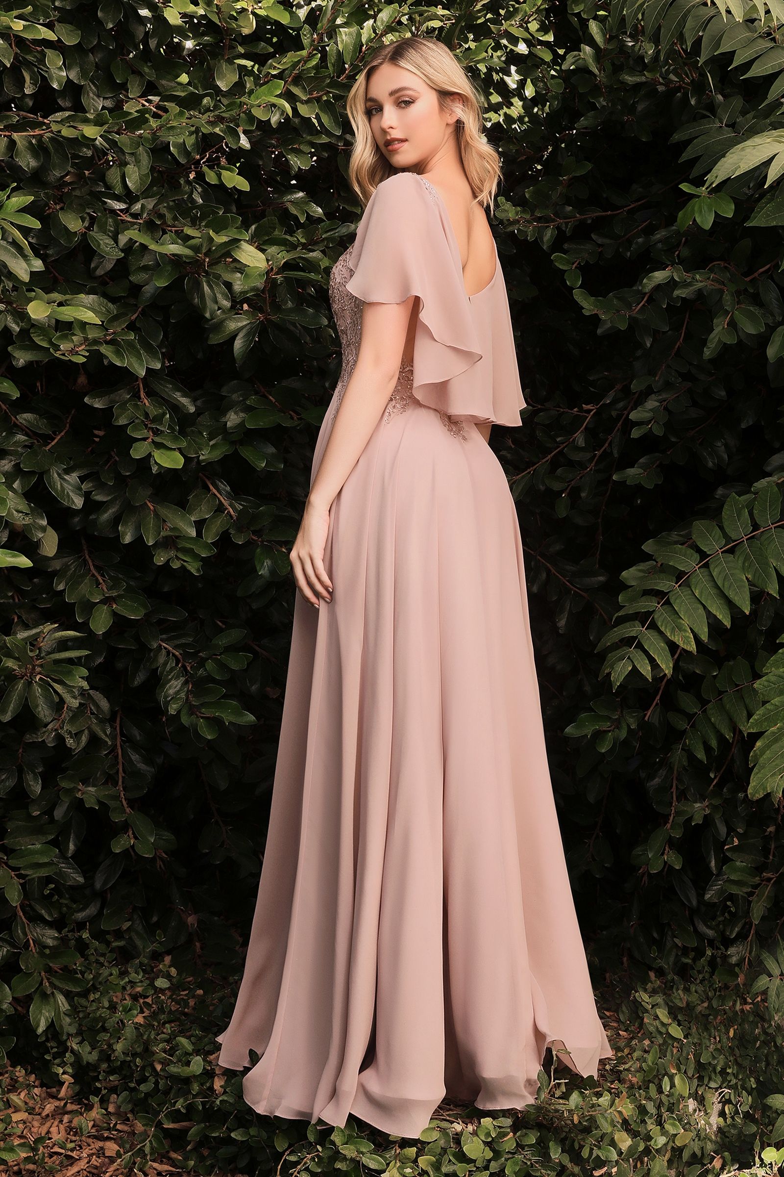 A-Line Chiffon Gown With Caplet Purplish Diva