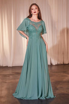 A-Line Chiffon Gown With Caplet Purplish Diva