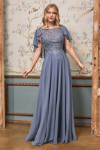 A-Line Chiffon Gown With Caplet Purplish Diva