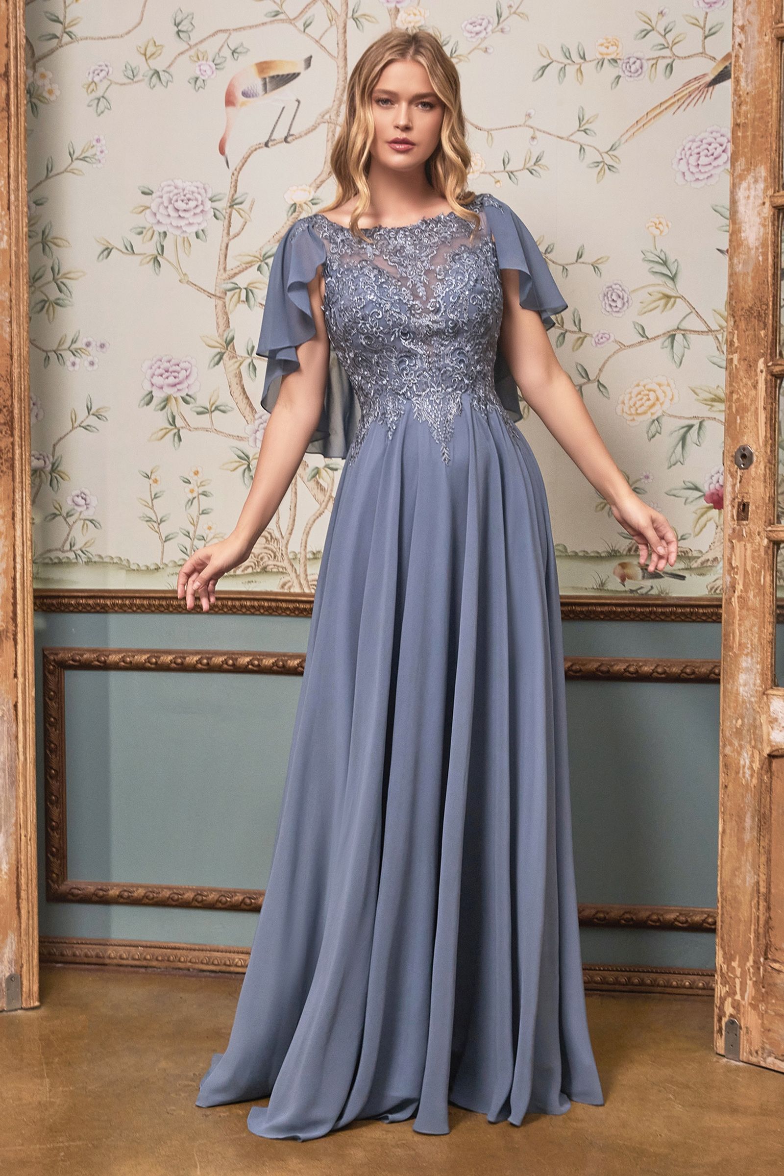 A-Line Chiffon Gown With Caplet Purplish Diva