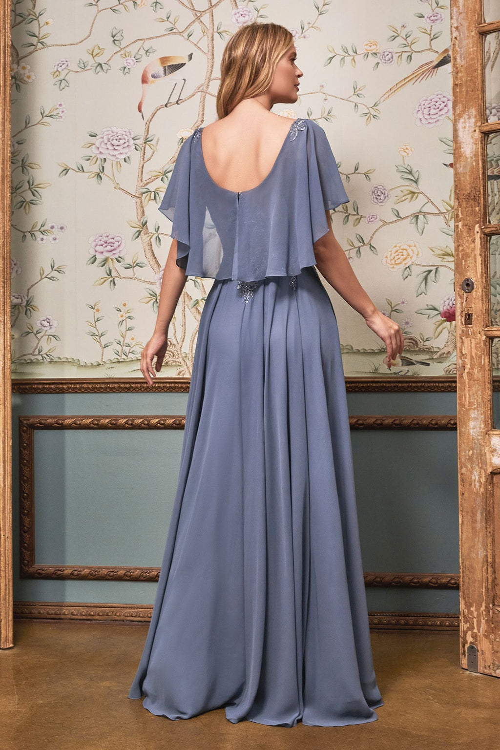 A-Line Chiffon Gown With Caplet Purplish Diva