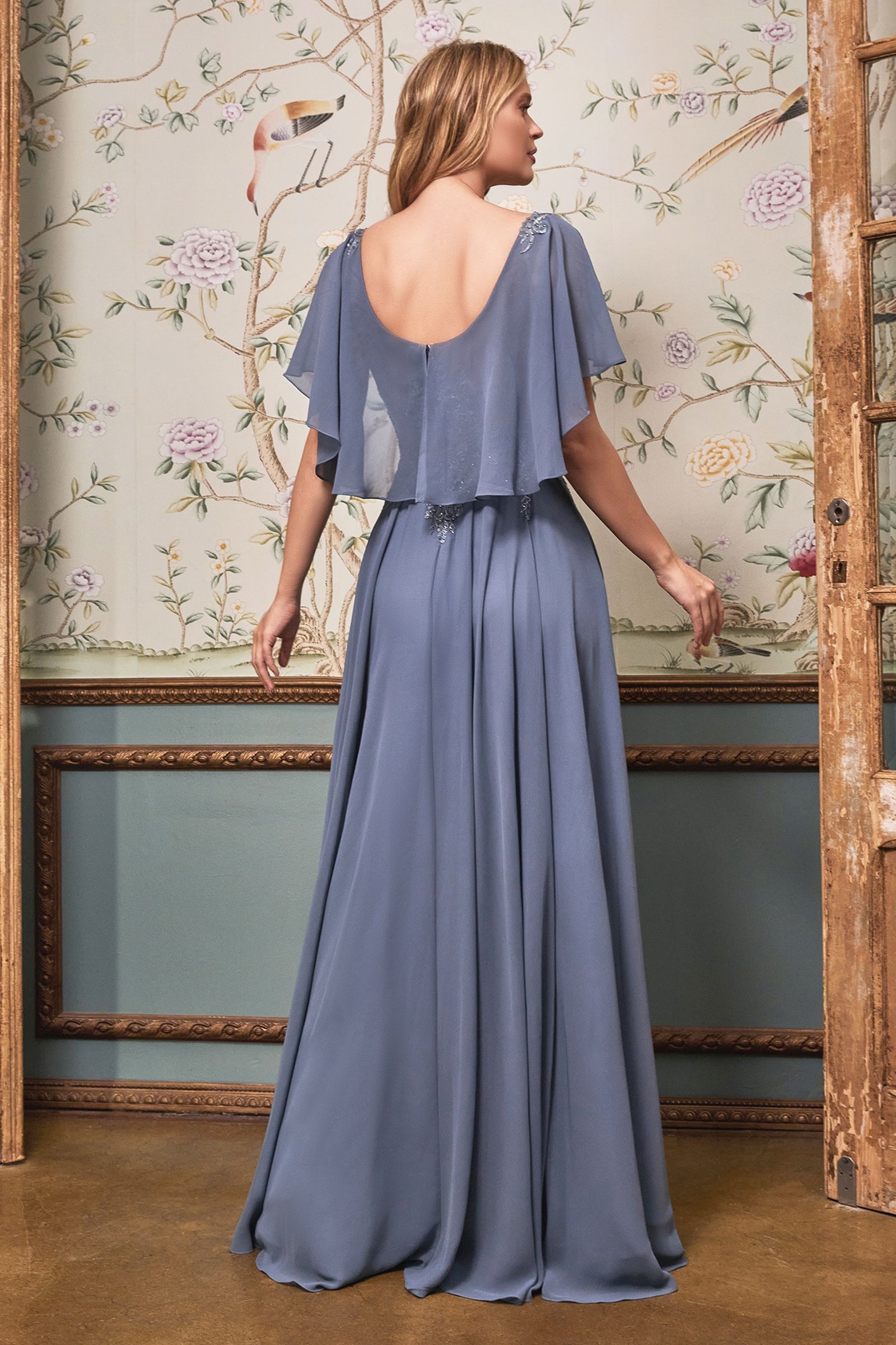 A-Line Chiffon Gown With Caplet Purplish Diva