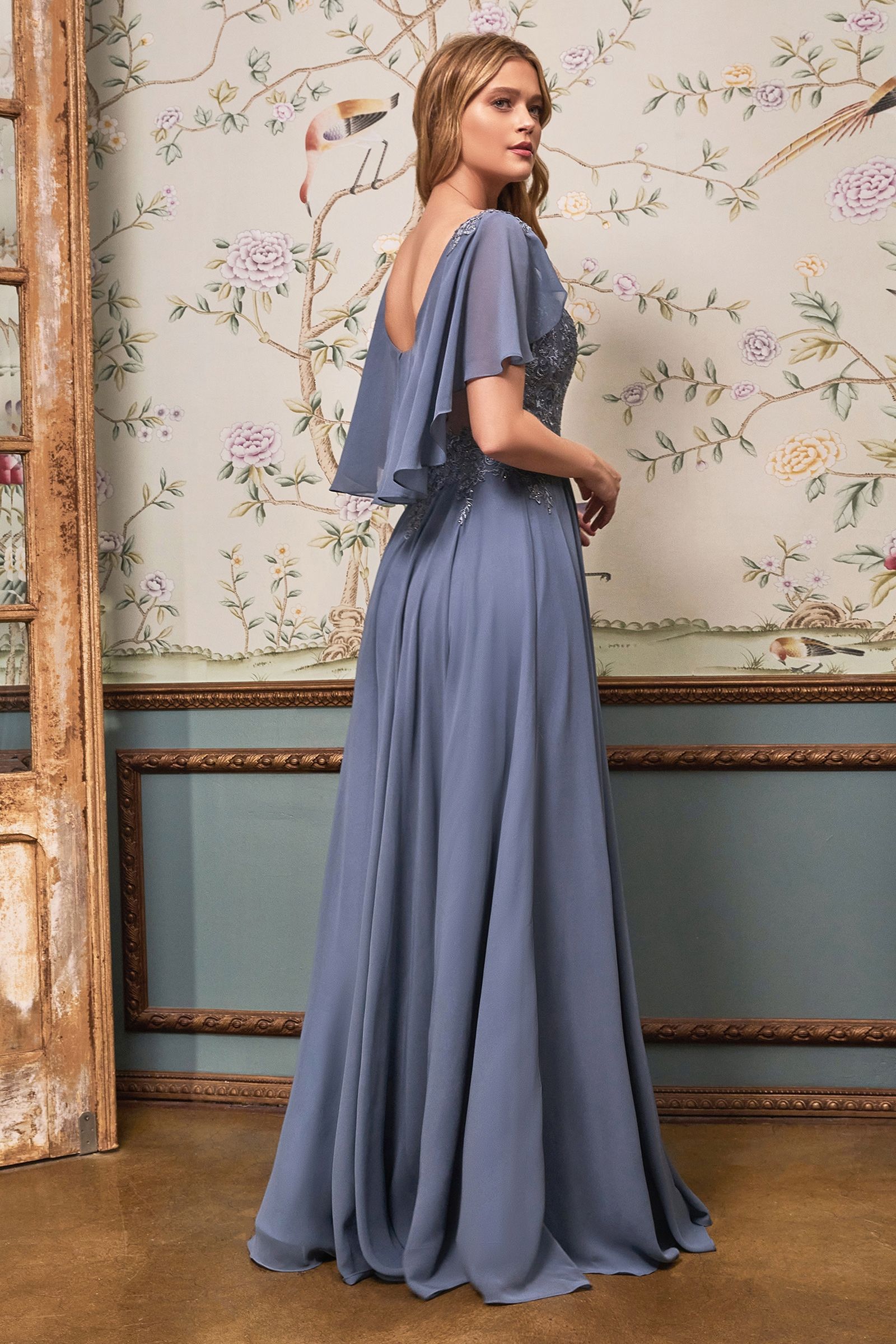 A-Line Chiffon Gown With Caplet Purplish Diva