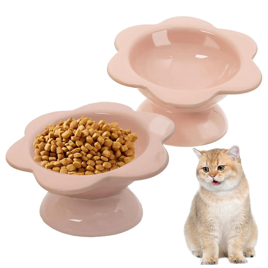 RMERVE 2 Pcs Ceramic Raised Cat Bowls Flower Raised Cat Food Bowls 7 oz Tilted Elevated Cat Food Bowl Cat Dishes for Anti Vomiting Protecting Spine Pet Feeder Bowl Water Bowl for Cat Kitten (Pink) Lootquake LLC